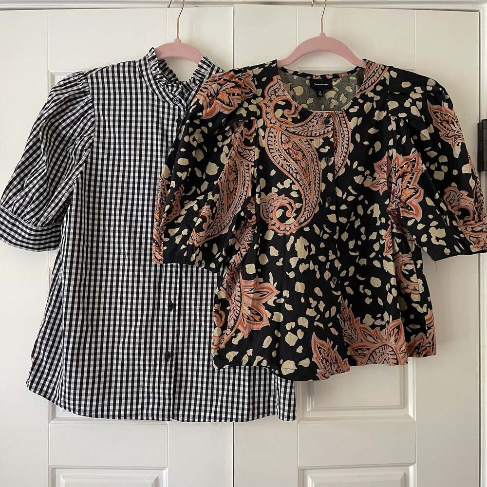 Who What Wear Blouse Small Gingham Floral Dark Romantic Feminine Office Preppy